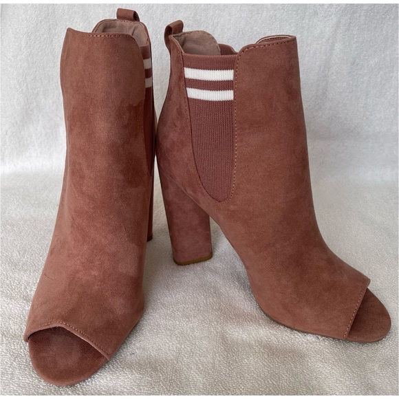 🆕 Mauve Pink Open Toe Heel Booties - Picture 2 of 7
